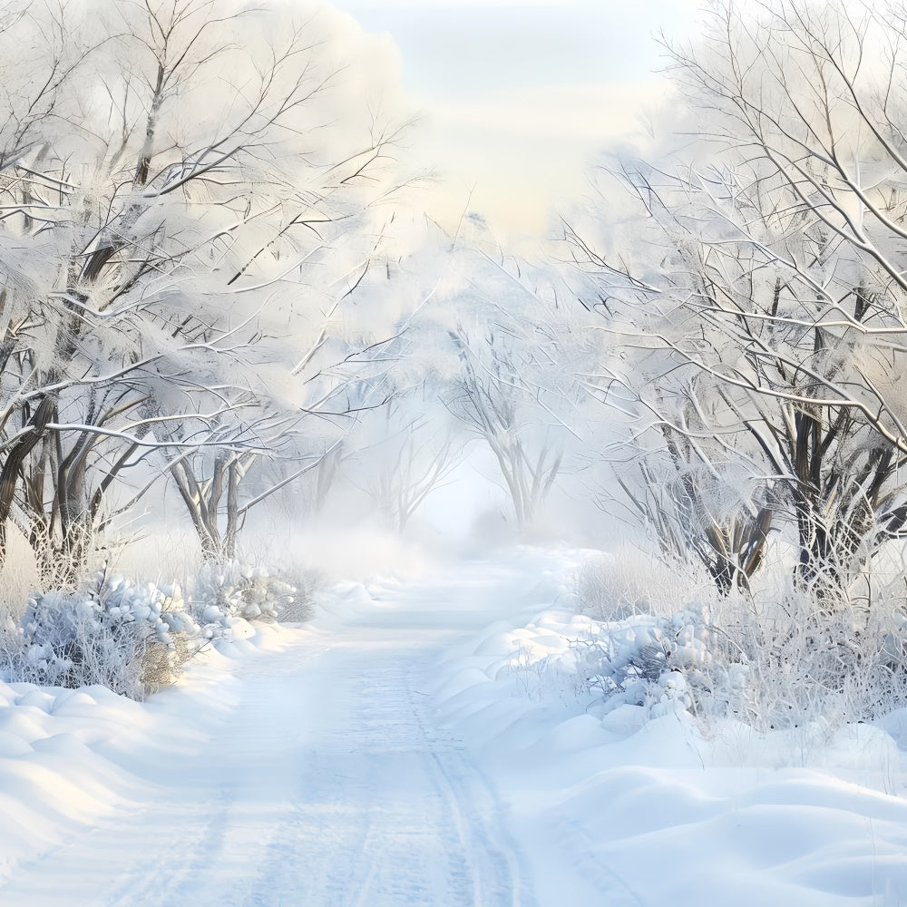 Winterwald-Hintergrundkulisse Gefrorene Träume Pfad-Hintergrundkulisse LXX57-120