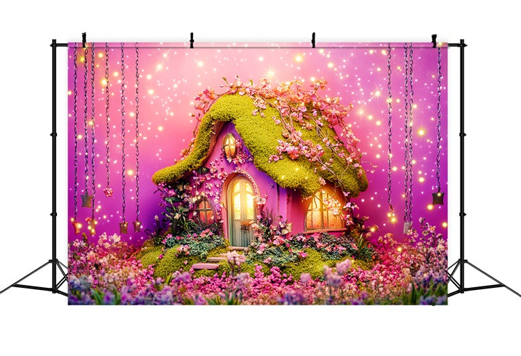 Märchenwald Hintergrundkulisse Rosa Wiese Haus Hintergrundkulisse LXX57-126