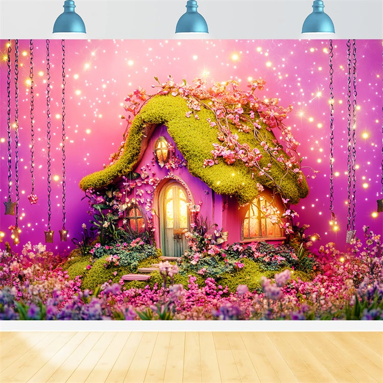 Märchenwald Hintergrundkulisse Rosa Wiese Haus Hintergrundkulisse LXX57-126