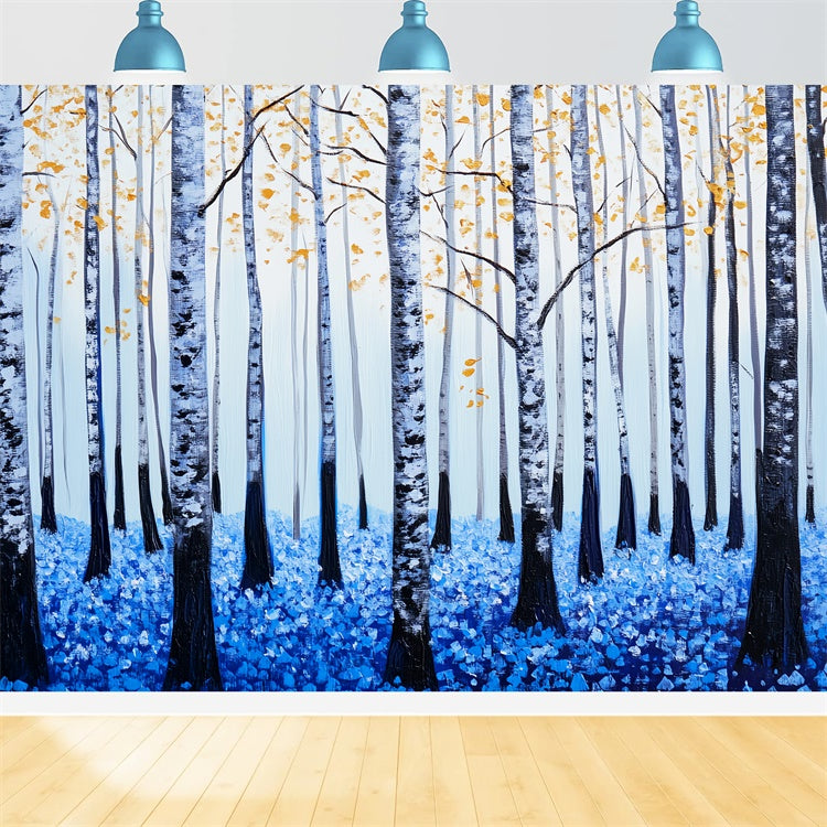 Wald Fotokulisse Blaue Blütenblätter Birke Waldkulisse LXX57-127