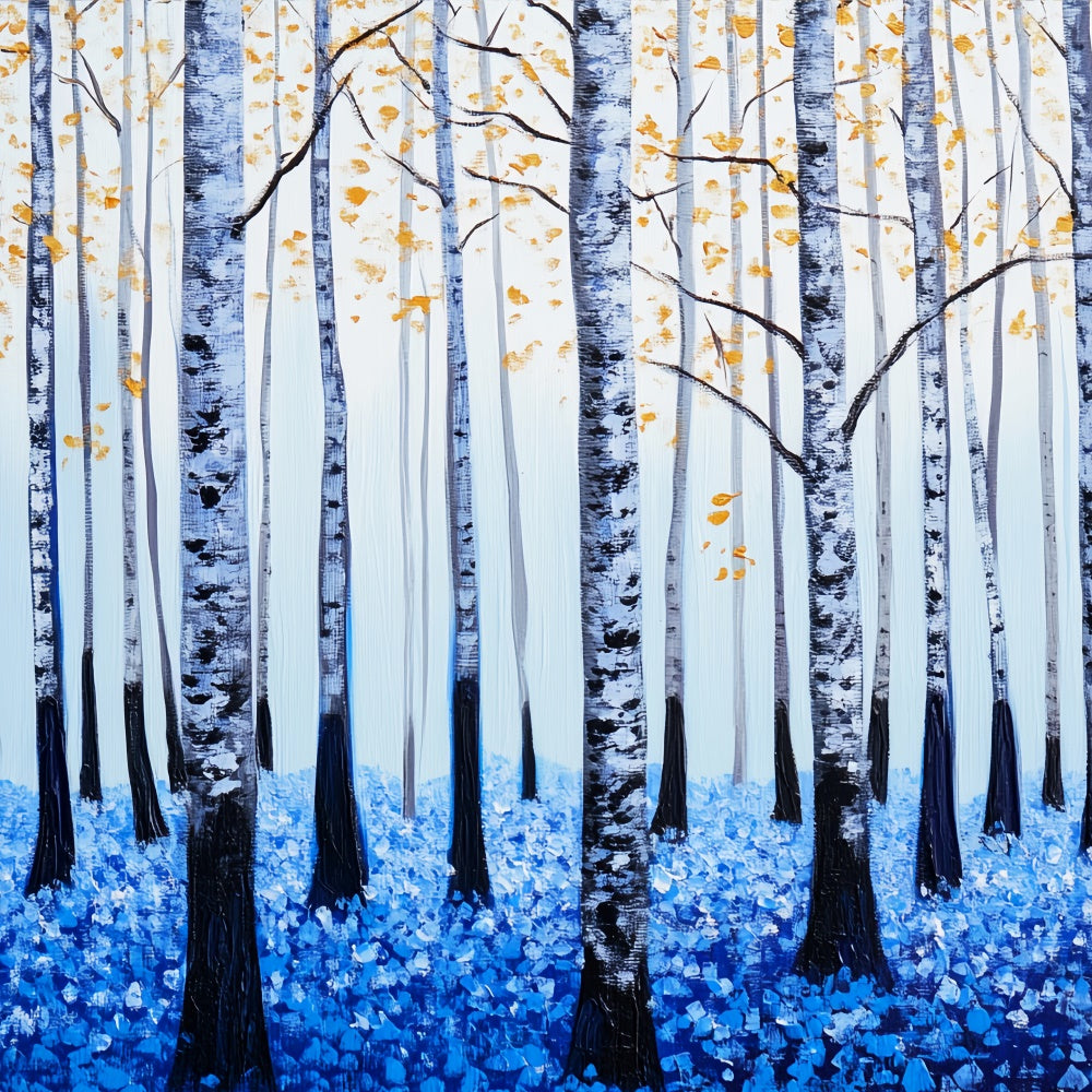 Wald Fotokulisse Blaue Blütenblätter Birke Waldkulisse LXX57-127