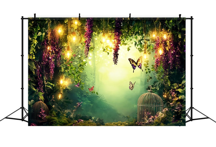 Fotokulisse Wald Glyzinie Glühen Schmetterling Kulisse LXX57-128