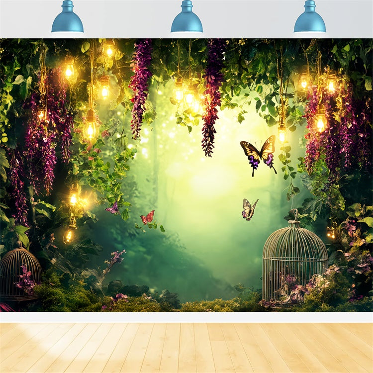 Fotokulisse Wald Glyzinie Glühen Schmetterling Kulisse LXX57-128