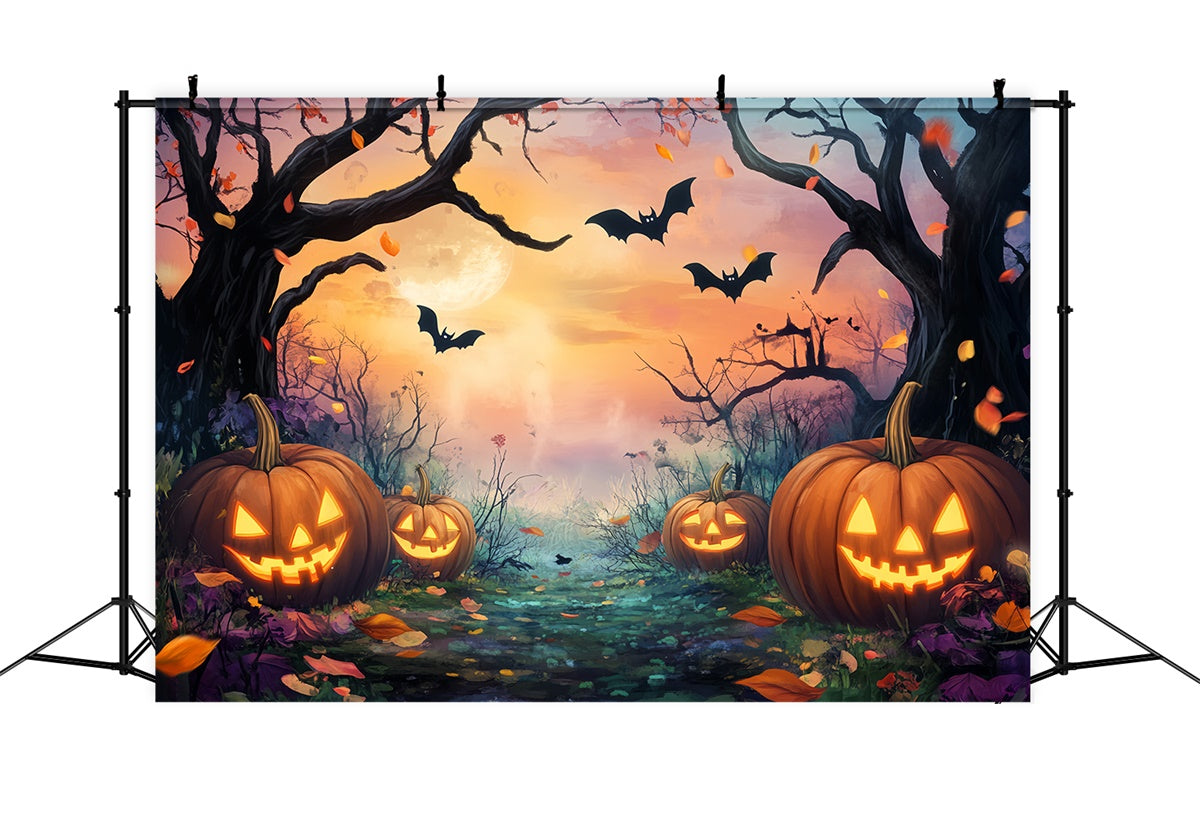 Halloween Wald Hintergrund Mondschein Kürbis Pfad Hintergrund LXX57-143