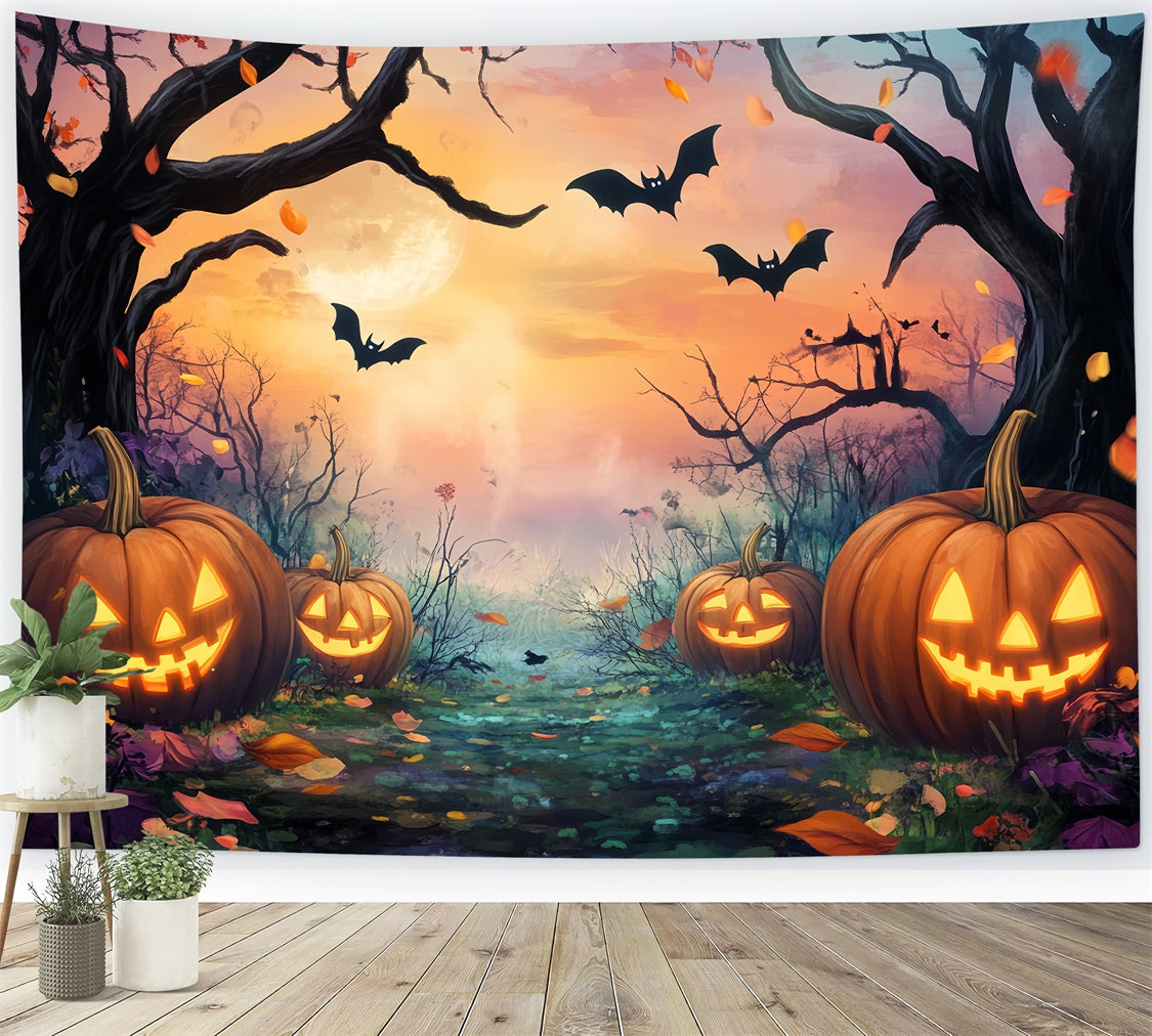Halloween Wald Hintergrund Mondschein Kürbis Pfad Hintergrund LXX57-143