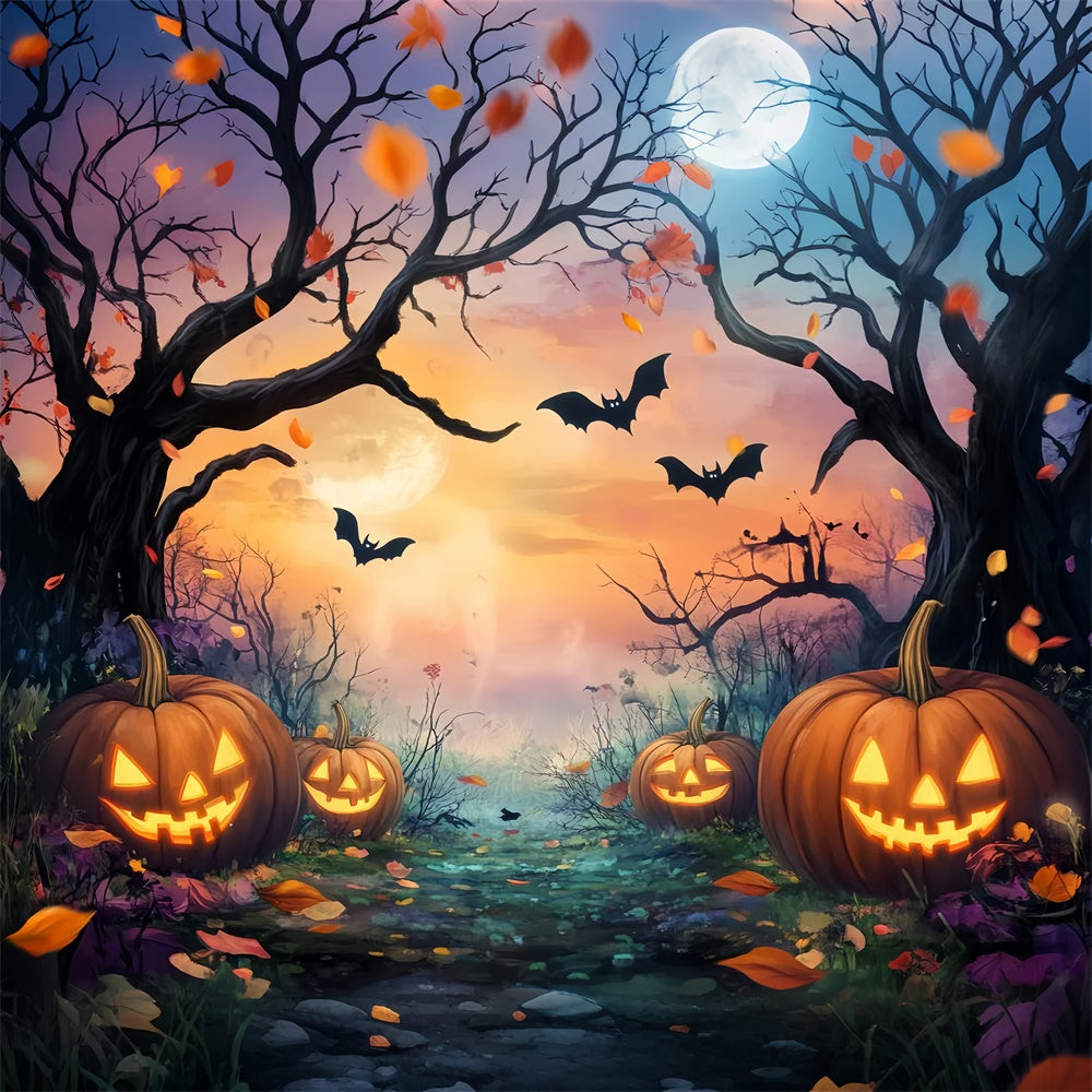Halloween Wald Hintergrund Mondschein Kürbis Pfad Hintergrund LXX57-143