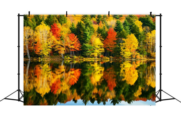 Herbstliche Waldkulisse Strahlende Seeszene Hintergrundkulisse LXX57-156
