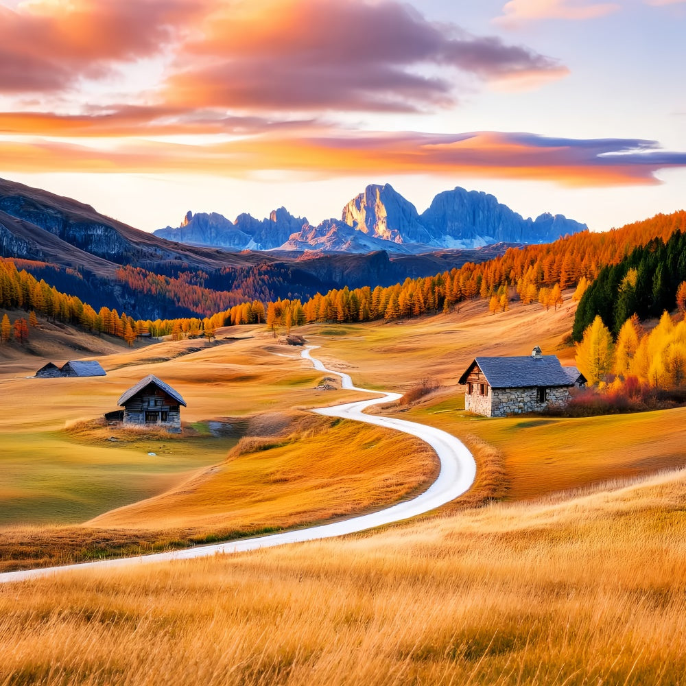 Herbst Fotohintergrund Kurvenreicher Pfad Berghintergrund LXX57-157