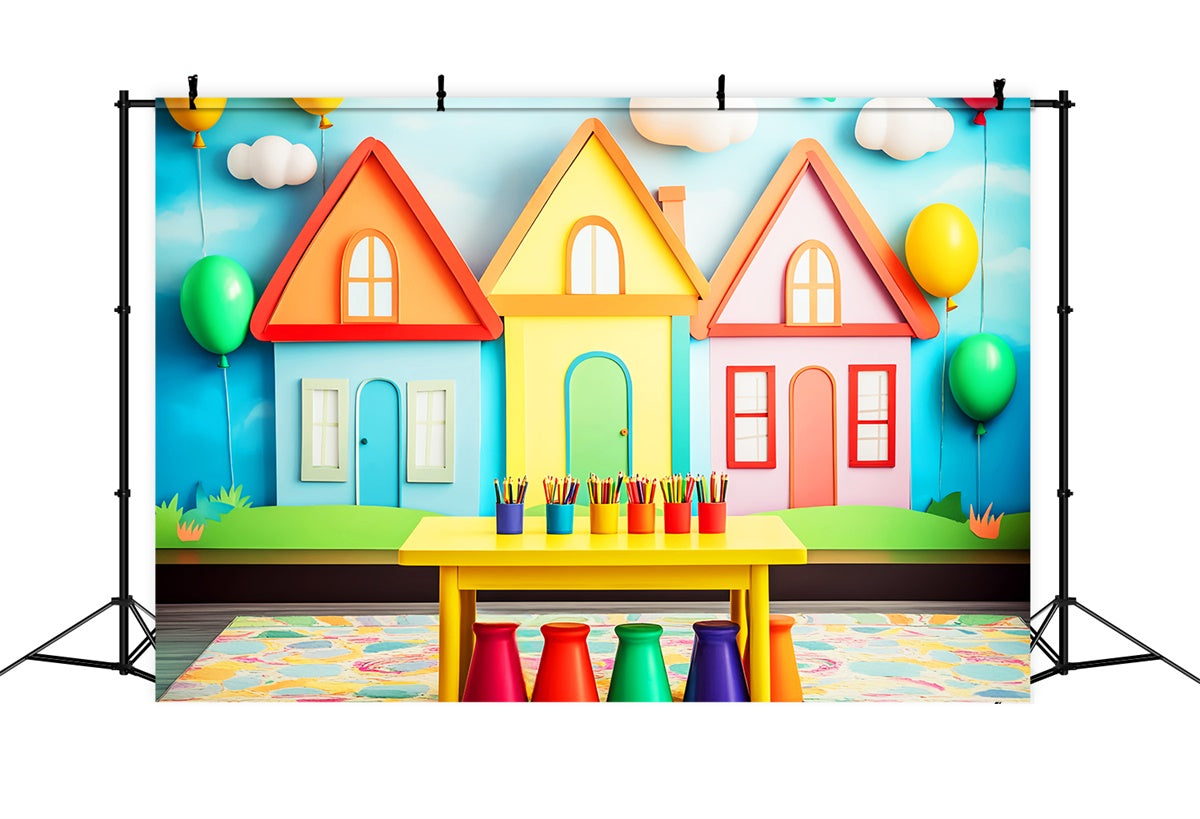 Back To School Backdrops Bunte Landhaus Ballon Hintergrund LXX57-28