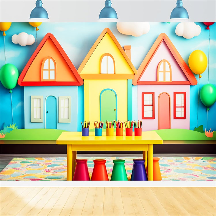 Back To School Backdrops Bunte Landhaus Ballon Hintergrund LXX57-28