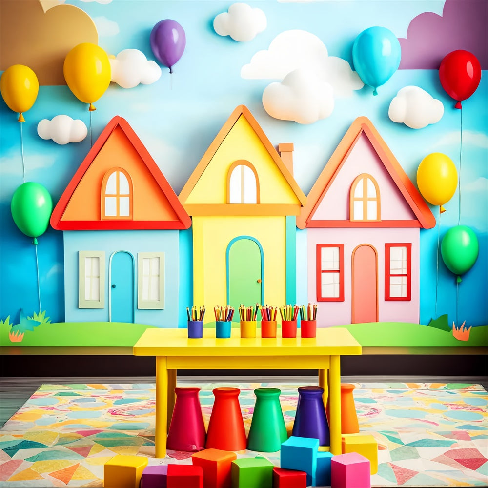 Back To School Backdrops Bunte Landhaus Ballon Hintergrund LXX57-28