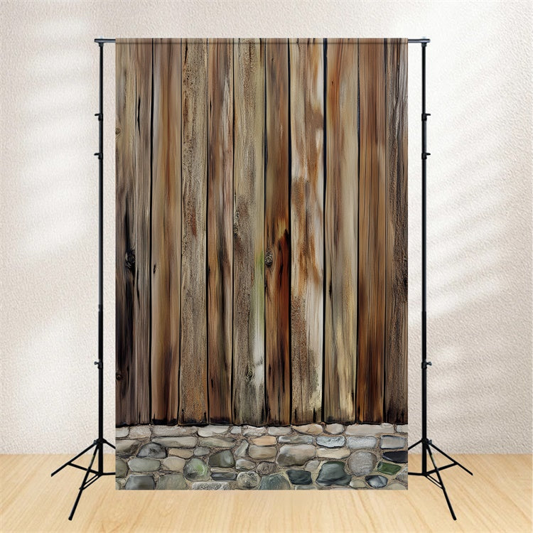 Rustikale Holzkulisse Zaun Steinsockel Kulisse LXX57-305