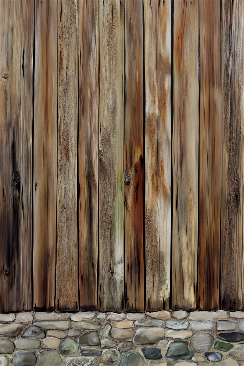 Rustikale Holzkulisse Zaun Steinsockel Kulisse LXX57-305