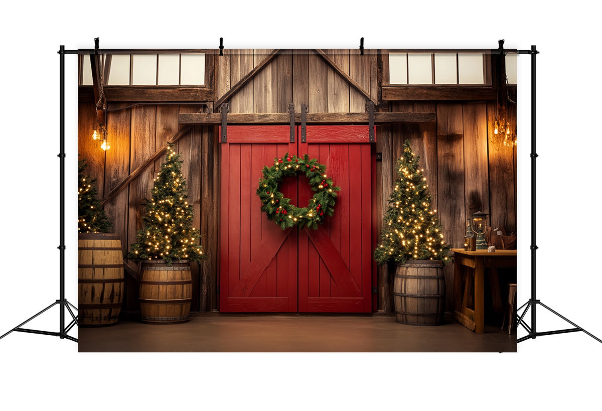 Scheunentür-Hintergrundkulisse Gemütliches Interieur Weihnachts Foto Hintergrund LXX57-376