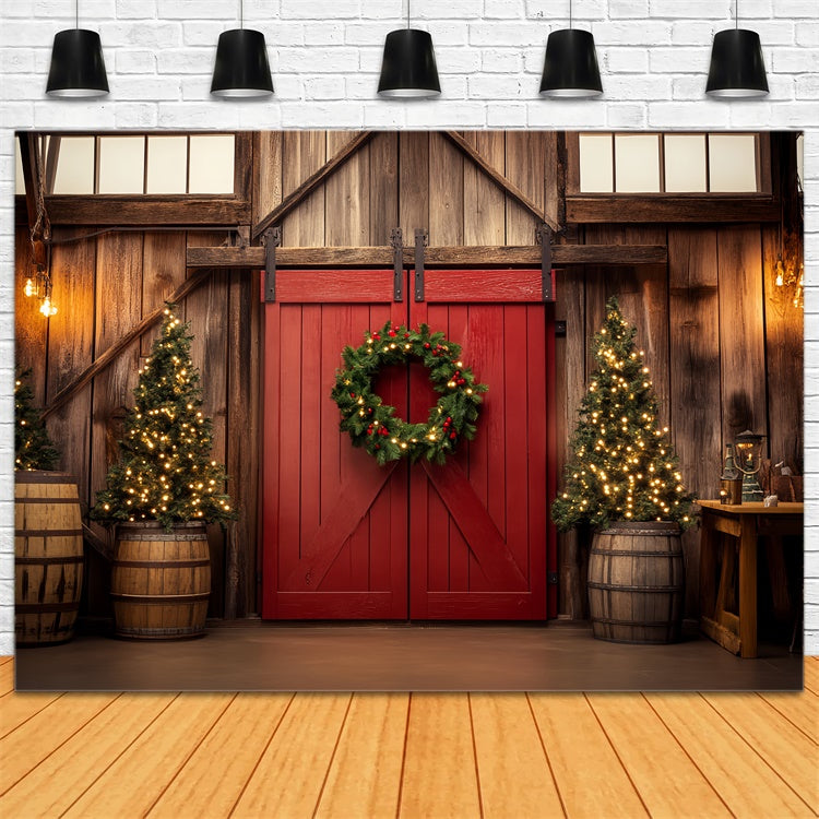 Scheunentür-Hintergrundkulisse Gemütliches Interieur Weihnachts Foto Hintergrund LXX57-376