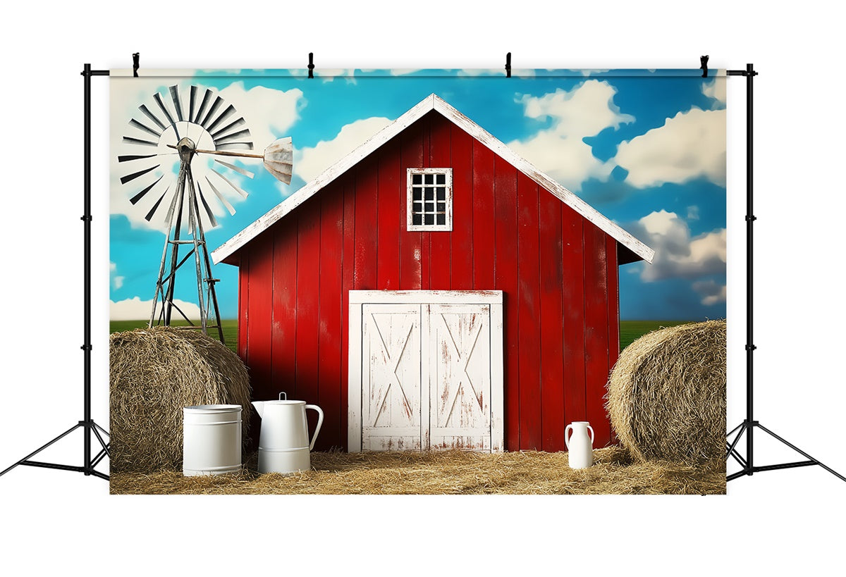 Rote Scheune Backdrop Bauernhof Himmel Stroh Foto Hintergrund LXX57-378