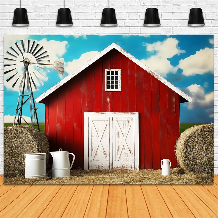 Rote Scheune Backdrop Bauernhof Himmel Stroh Foto Hintergrund LXX57-378