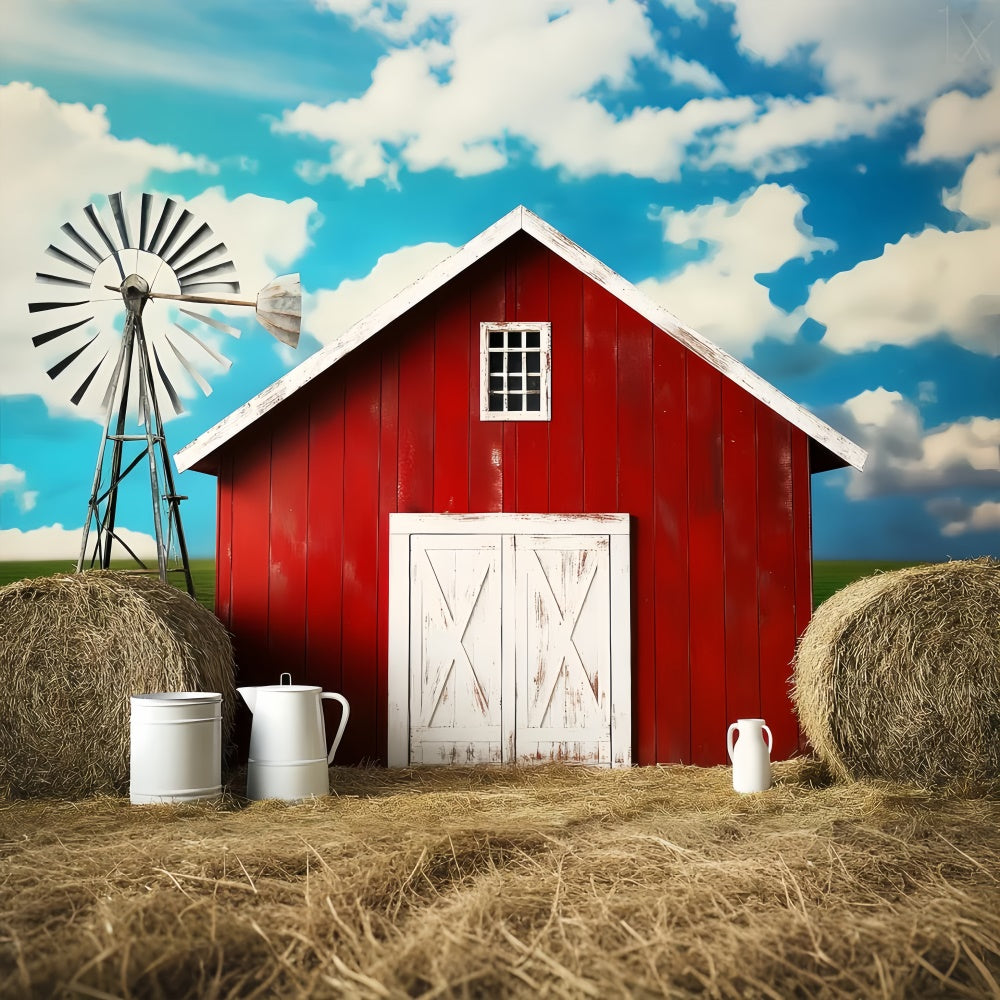 Rote Scheune Backdrop Bauernhof Himmel Stroh Foto Hintergrund LXX57-378