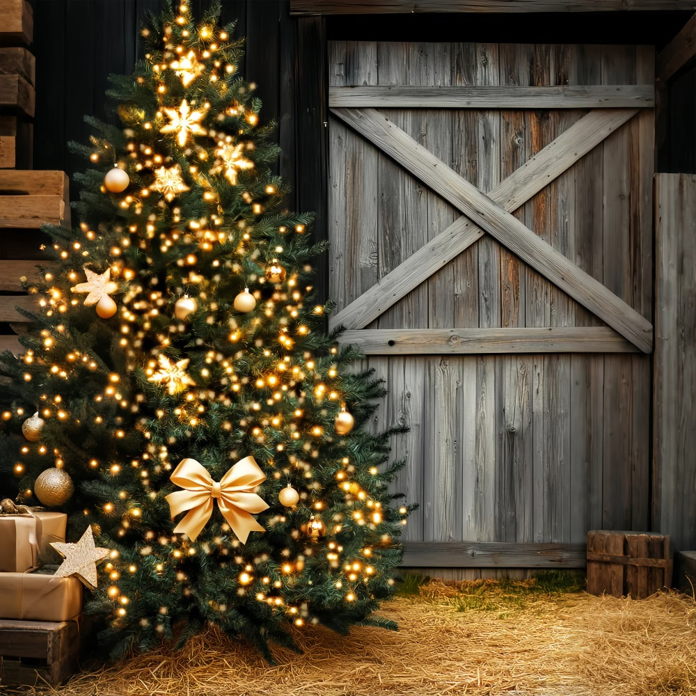 Scheune Holz Backdrop Golden Glow Weihnachten Foto Hintergrund LXX57-388
