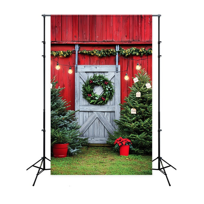 Scheune Backdrops Kiefer Kranz Weihnachten Foto Hintergrund LXX57-391