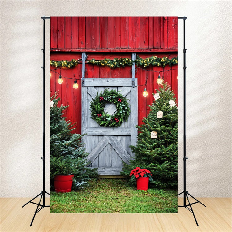 Scheune Backdrops Kiefer Kranz Weihnachten Foto Hintergrund LXX57-391