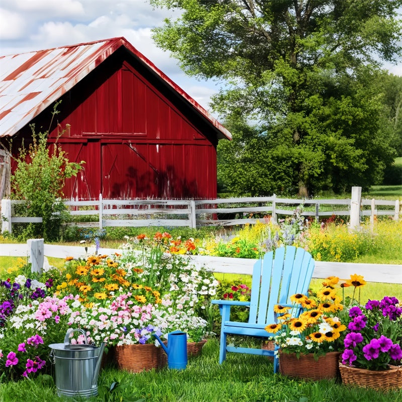 Rote Scheune Backdrop Rustic Floral Fence Foto Hintergrund LXX57-394