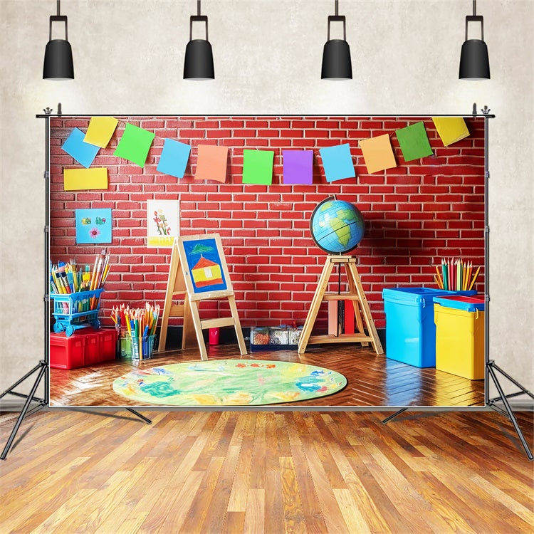 Back To School Fotohintergrund Backsteinmauer Kreativitätshintergrund LXX57-43