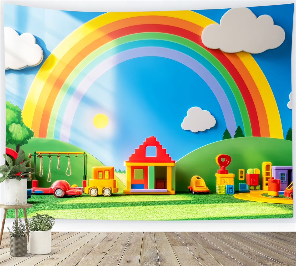 Schulfoto Hintergrund Regenbogen Spielzeugparade Hintergrund LXX57-55