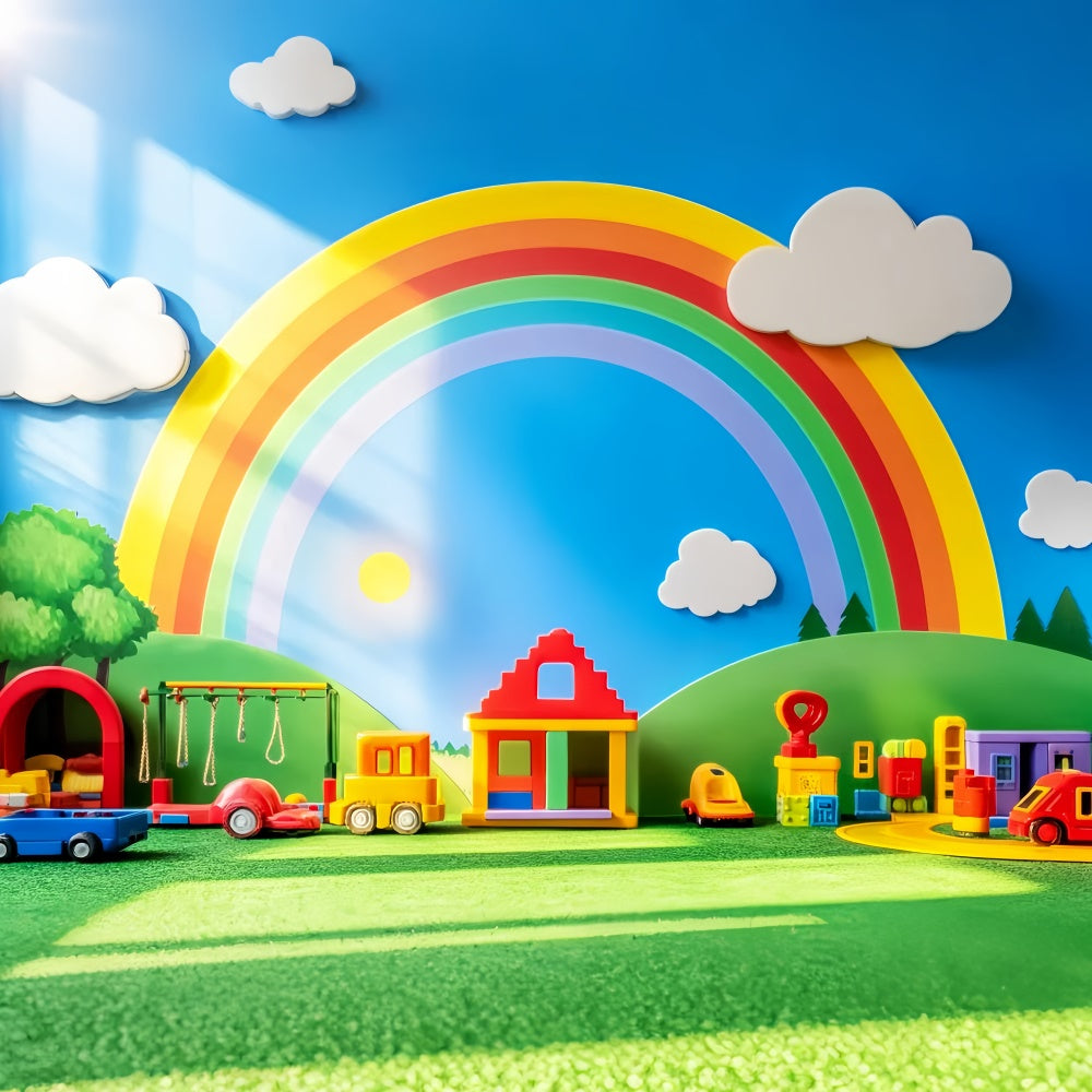 Schulfoto Hintergrund Regenbogen Spielzeugparade Hintergrund LXX57-55