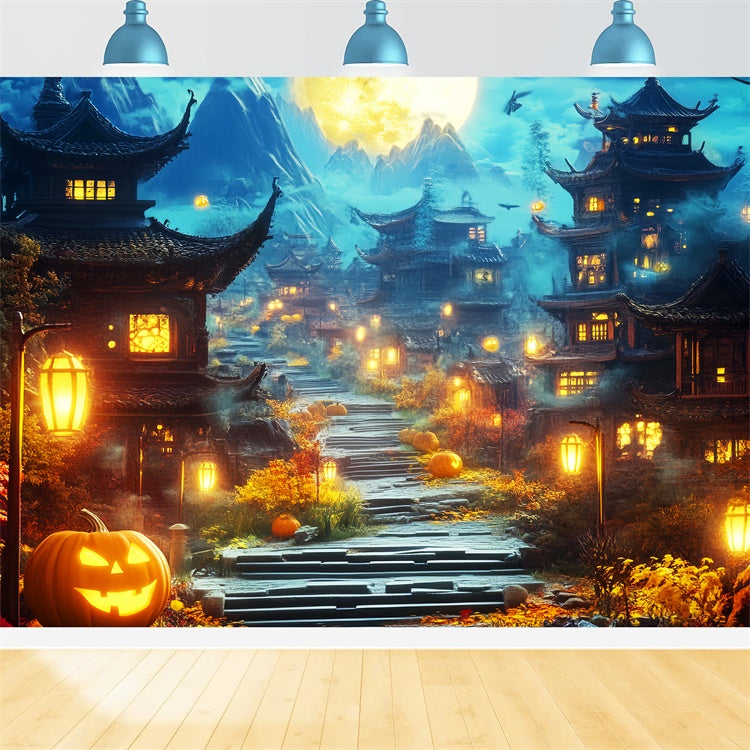 Halloween-Hintergrundkulissen Gespenstisches Laternen-Dorf Hintergrund LXX57-88