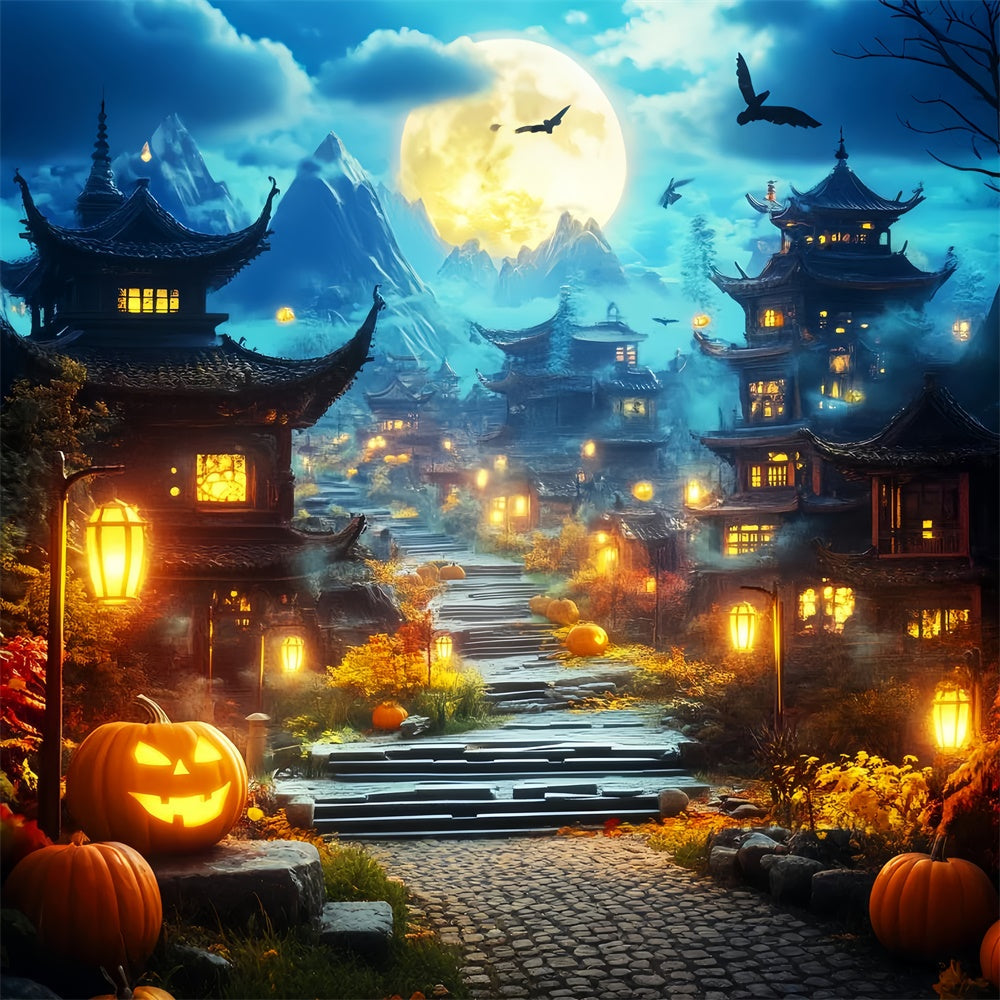 Halloween-Hintergrundkulissen Gespenstisches Laternen-Dorf Hintergrund LXX57-88