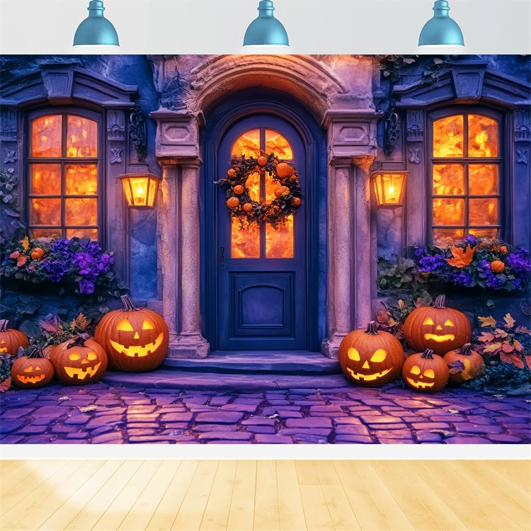 Halloween Fotokulisse Eleganter Kürbis Veranda Hintergrund LXX57-90