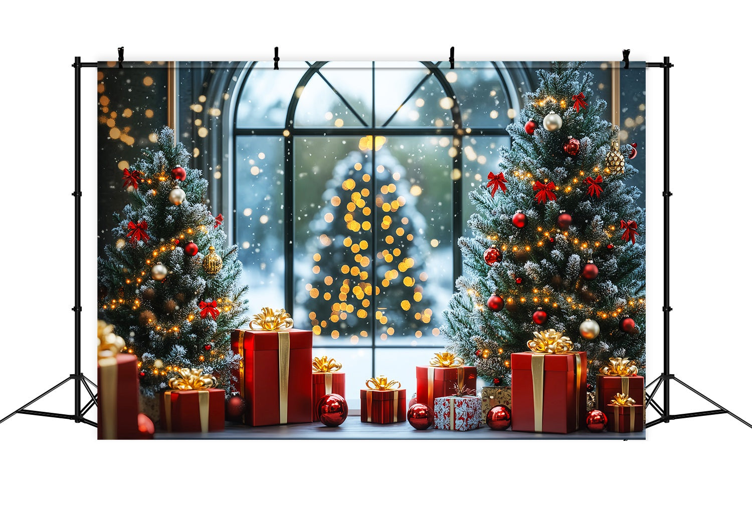 Weihnachtsbaum Foto Hintergrund Frosted Christmas Trees Fenster Licht Weihnachten Backdrops LXX58-100