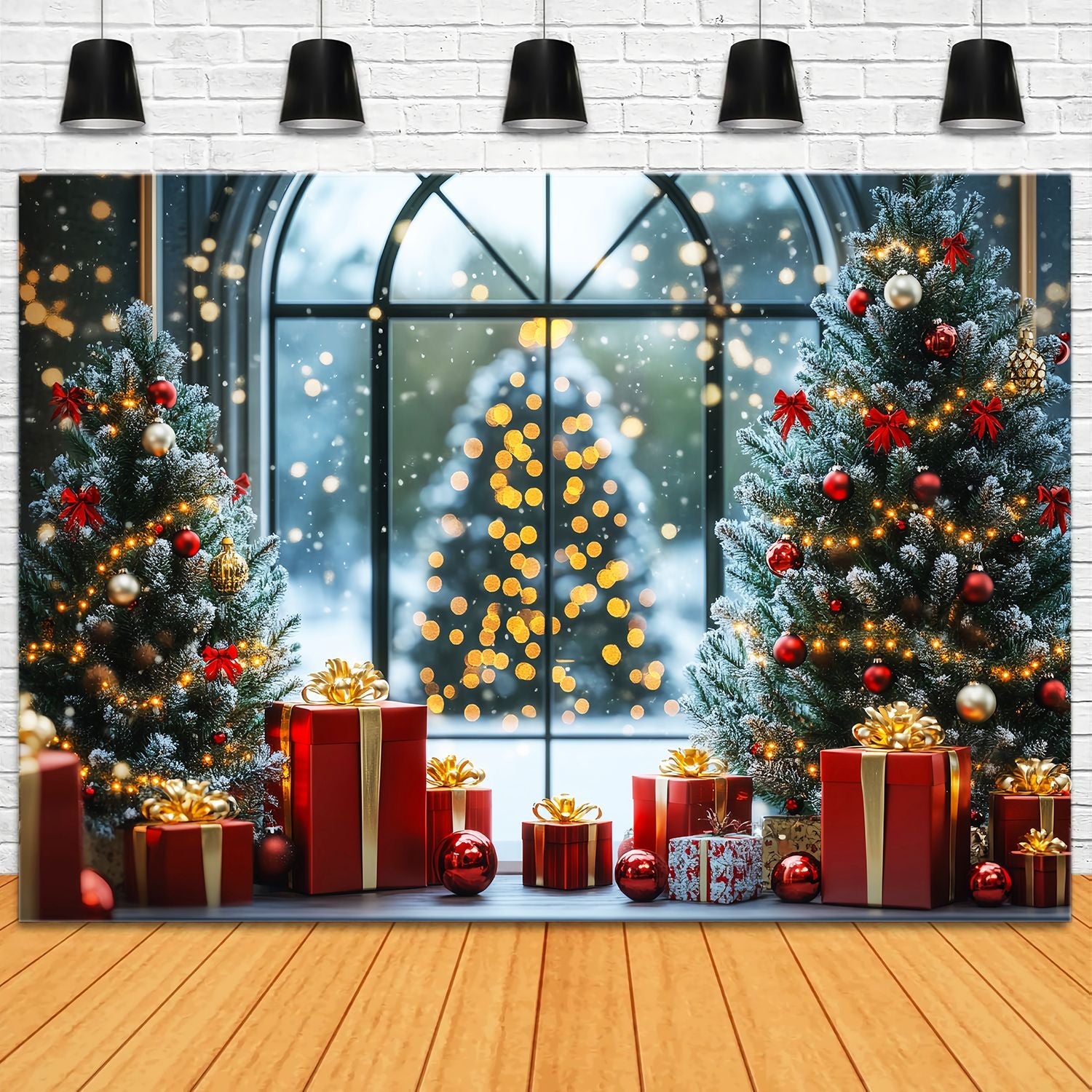 Weihnachtsbaum Foto Hintergrund Frosted Christmas Trees Fenster Licht Weihnachten Backdrops LXX58-100