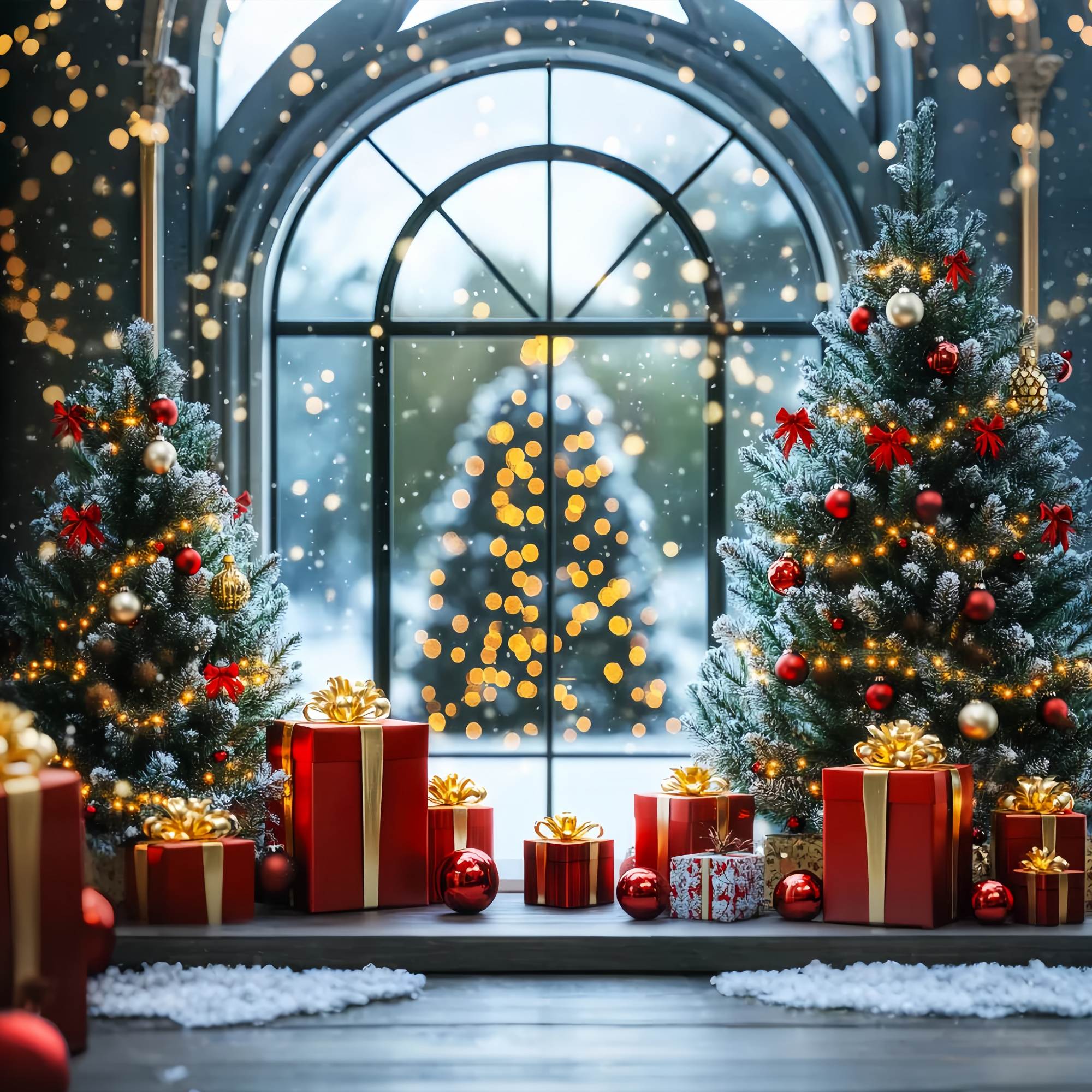 Weihnachtsbaum Foto Hintergrund Frosted Christmas Trees Fenster Licht Weihnachten Backdrops LXX58-100
