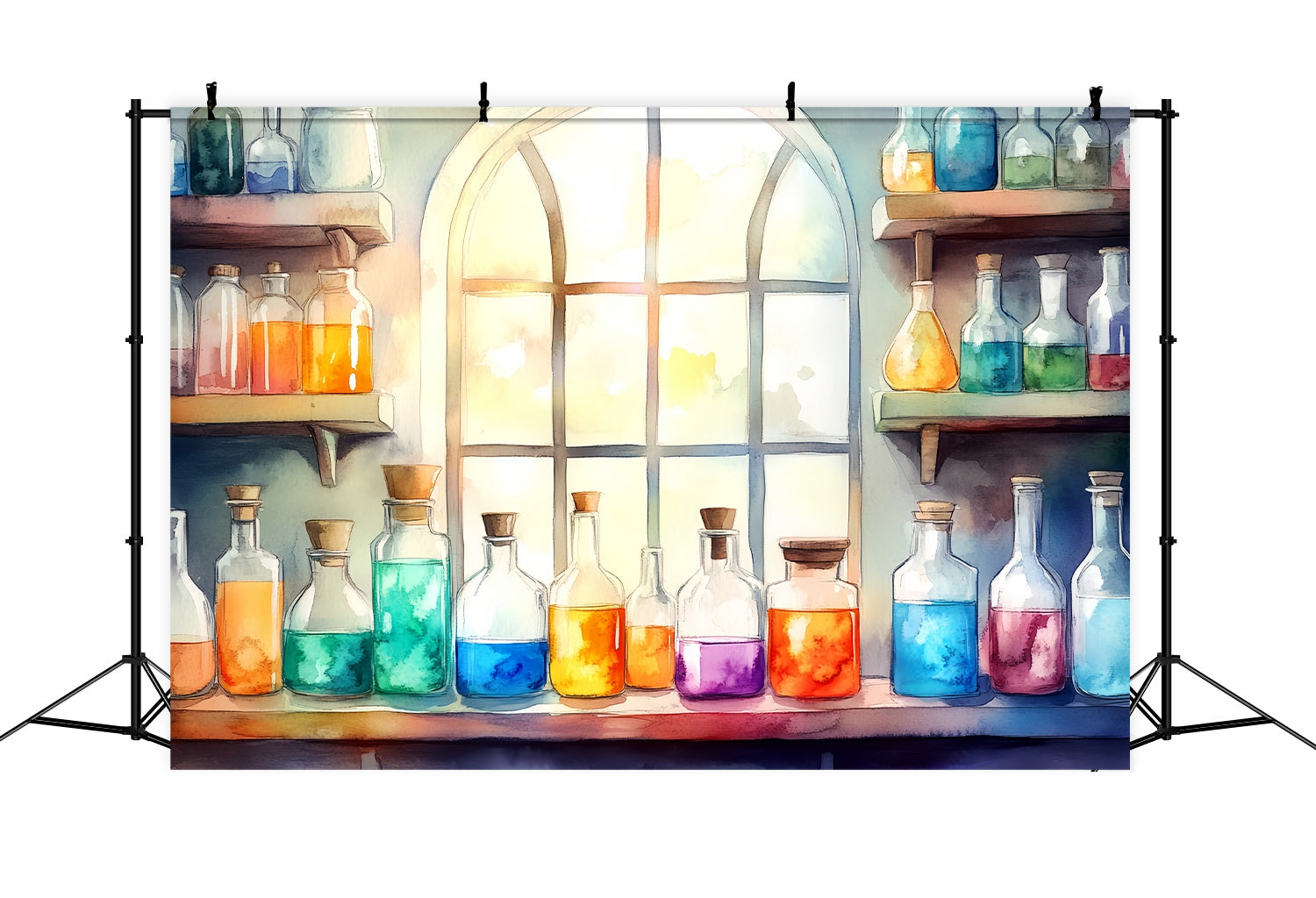 Chemie Backdrop Sunlit Window Vibrant Potion Bottles Back To School Studiohintergrund LXX58-105