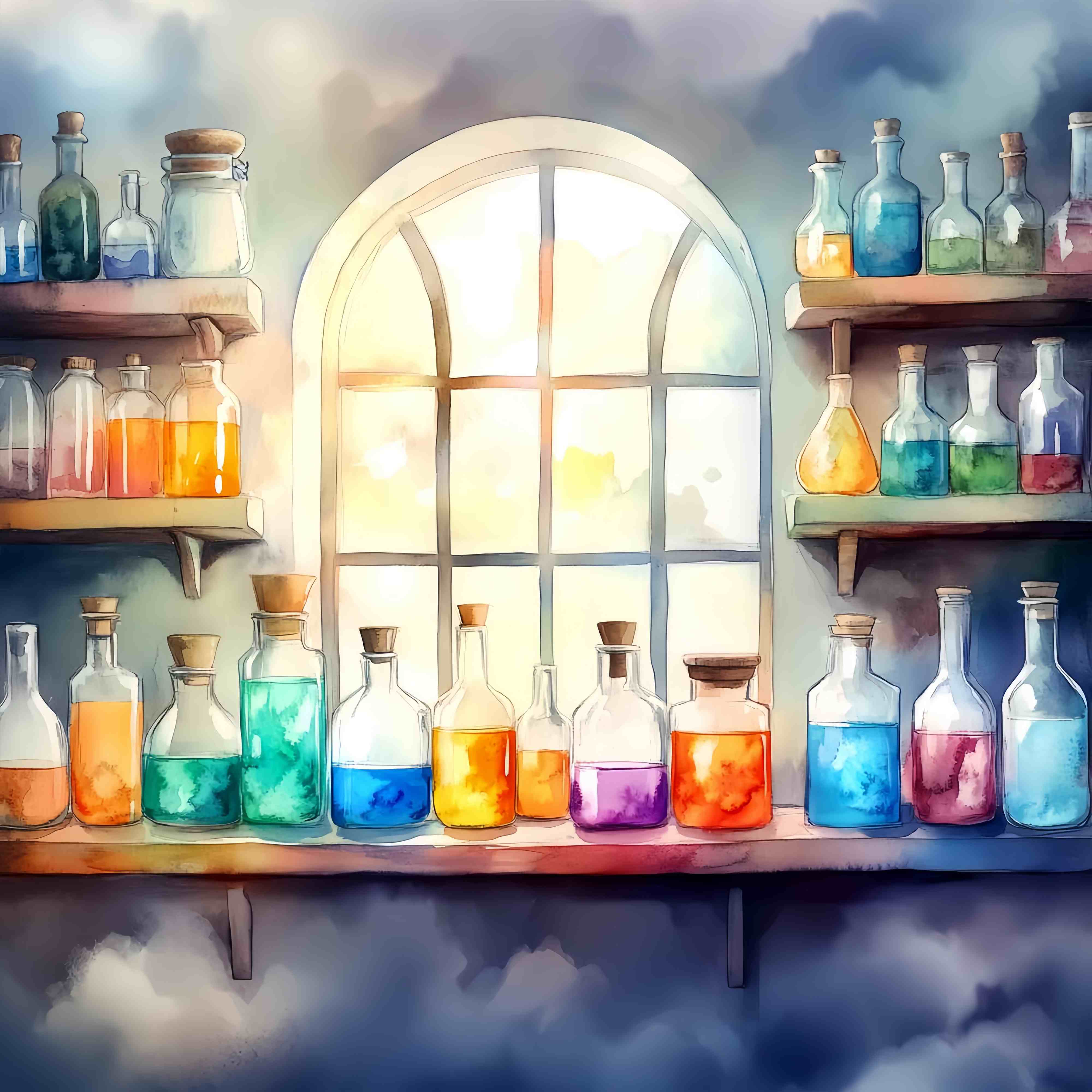 Chemie Backdrop Sunlit Window Vibrant Potion Bottles Back To School Studiohintergrund LXX58-105