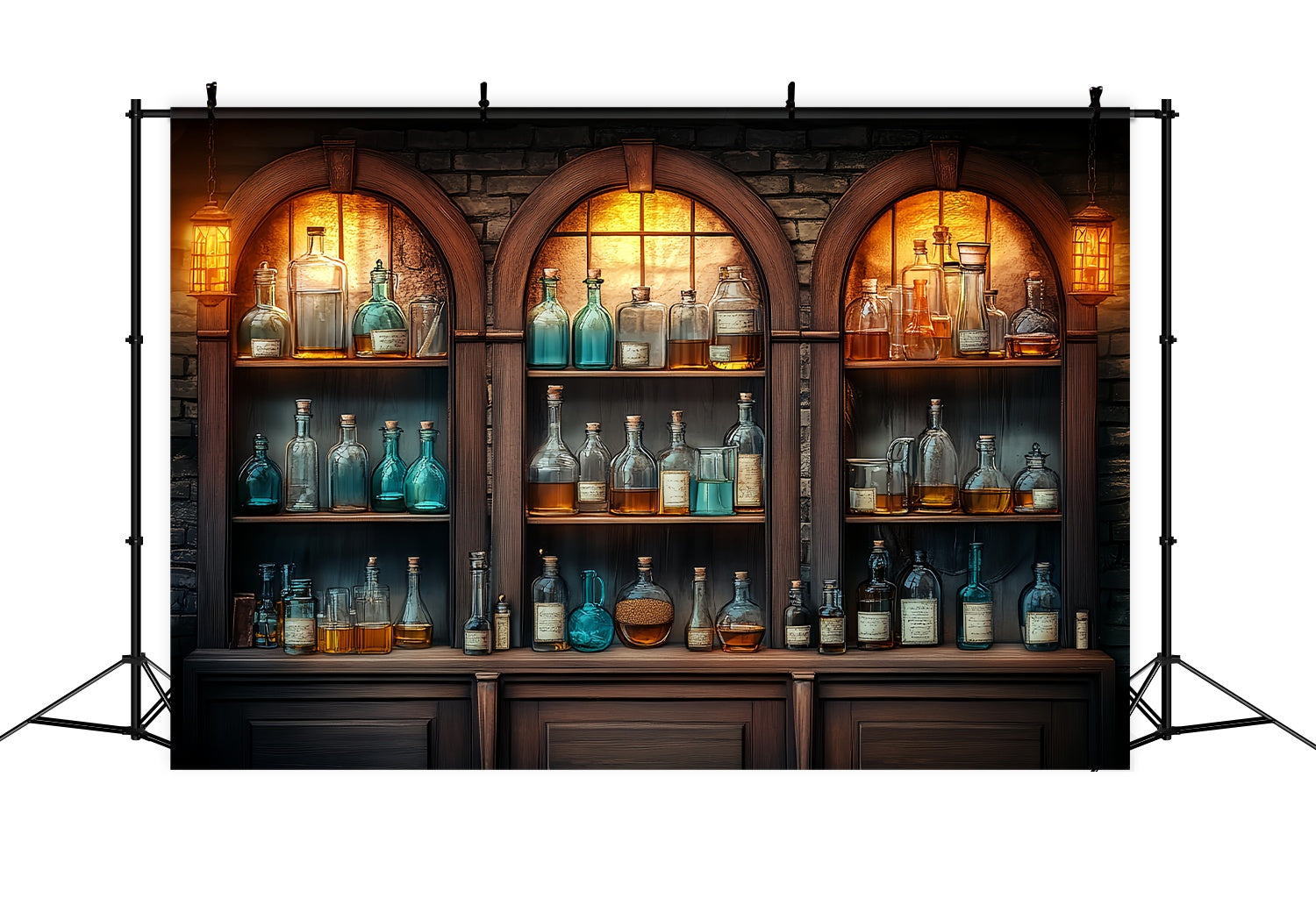 Chemie Fotohintergrund Vintage Holzschrank Glasflaschen Back To School Backdrop LXX58-106