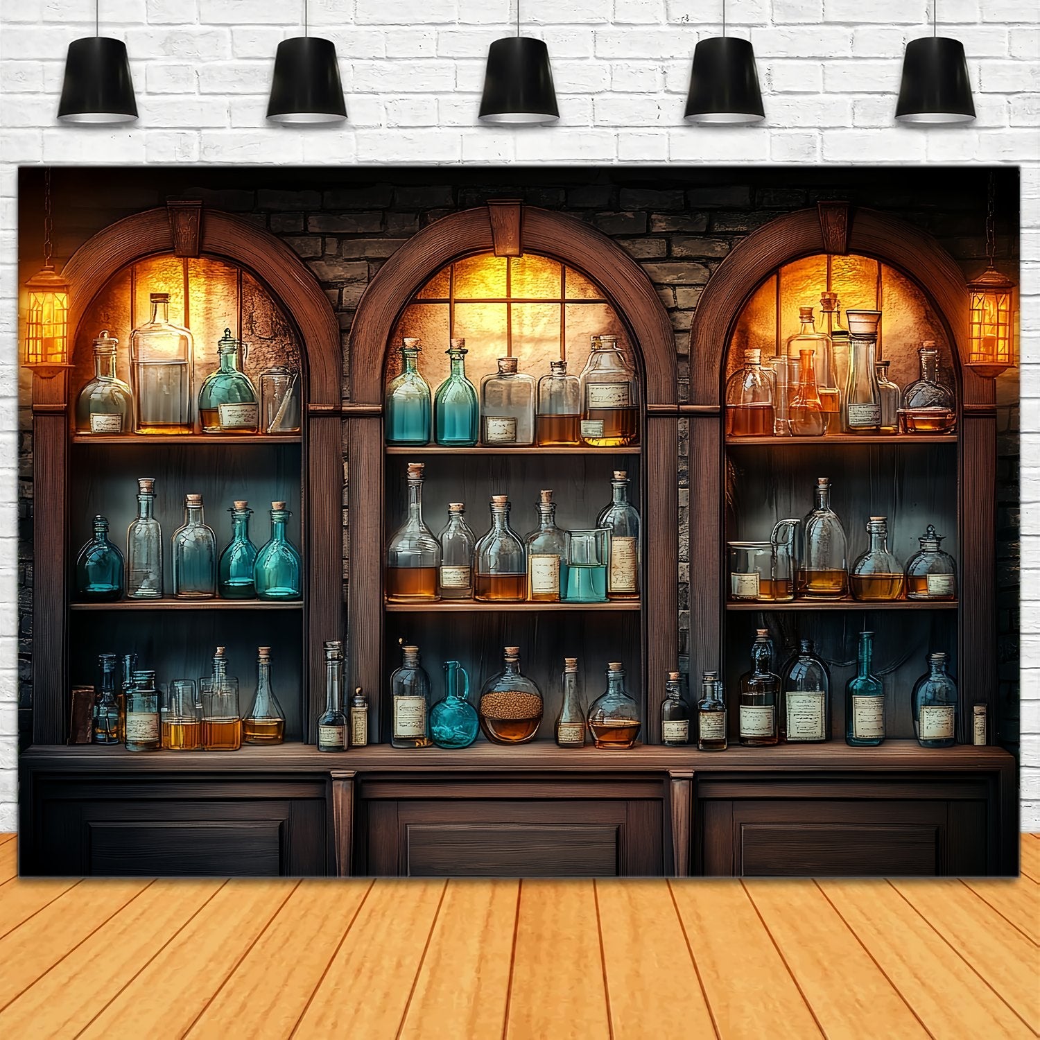 Chemie Fotohintergrund Vintage Holzschrank Glasflaschen Back To School Backdrop LXX58-106