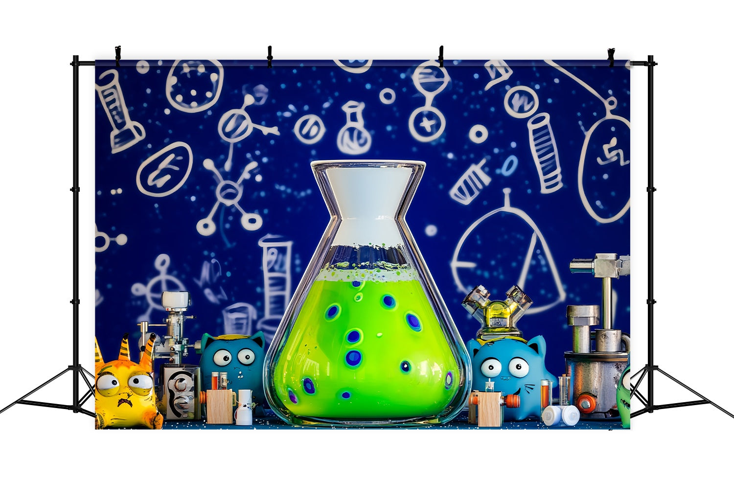 Chemie Backdrop Cartoon Monster Wissenschaft Experiment Setup Zurück zu Schule Studiohintergrund LXX58-107