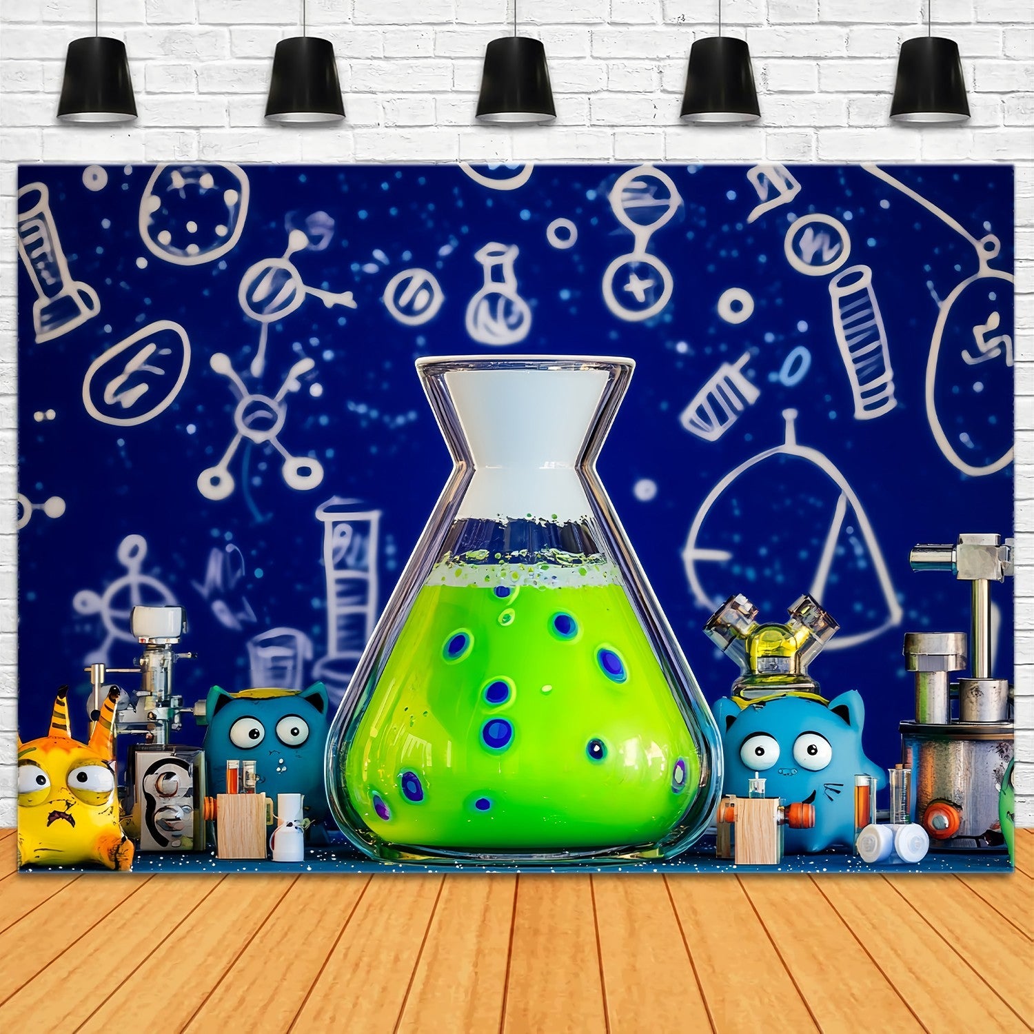 Chemie Backdrop Cartoon Monster Wissenschaft Experiment Setup Zurück zu Schule Studiohintergrund LXX58-107