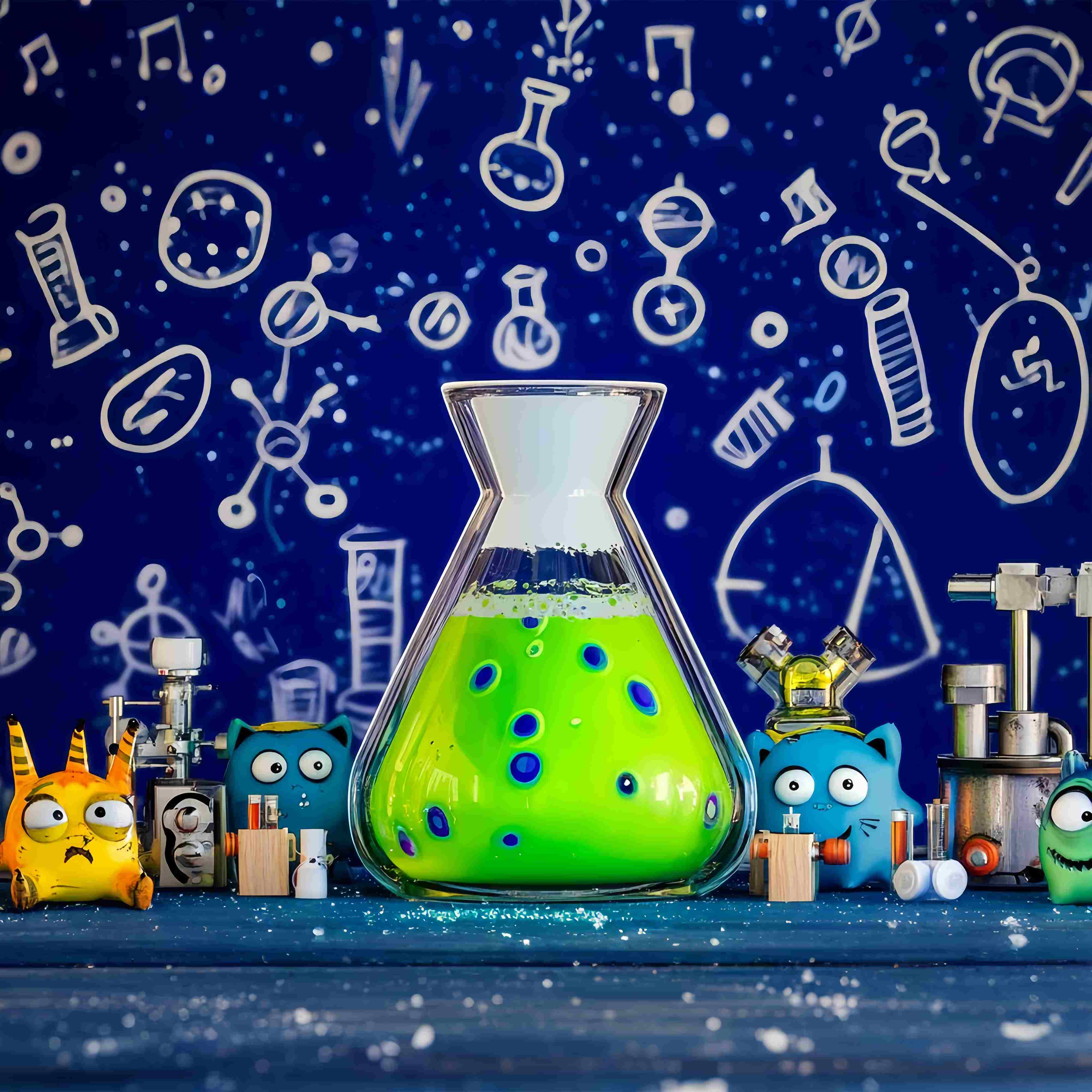 Chemie Backdrop Cartoon Monster Wissenschaft Experiment Setup Zurück zu Schule Studiohintergrund LXX58-107