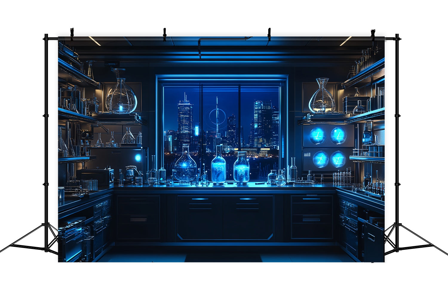 Chemie Backdrop Futuristische Labor Skyline Nachtansicht Schule Bild Fotohintergrund LXX58-108