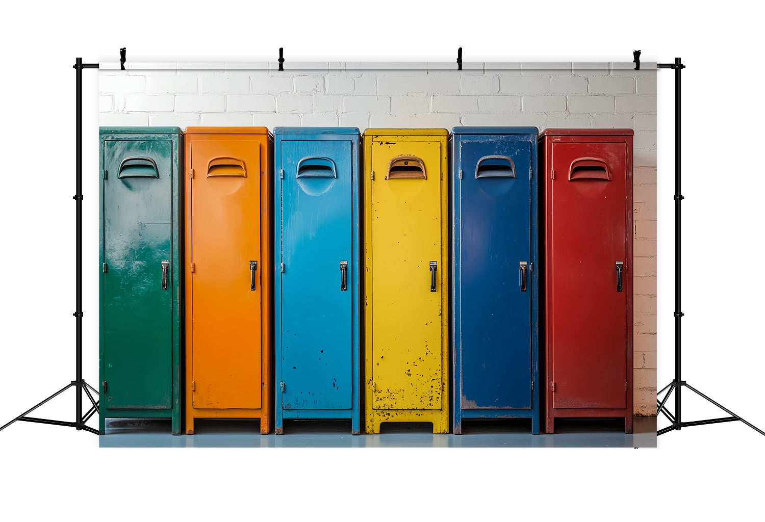Schule Schließfach Fotohintergrunddrop Rustic Multicolor Schließfach Linie zurück zu Schule Fotografie Fotohintergrundbilder LXX58-117
