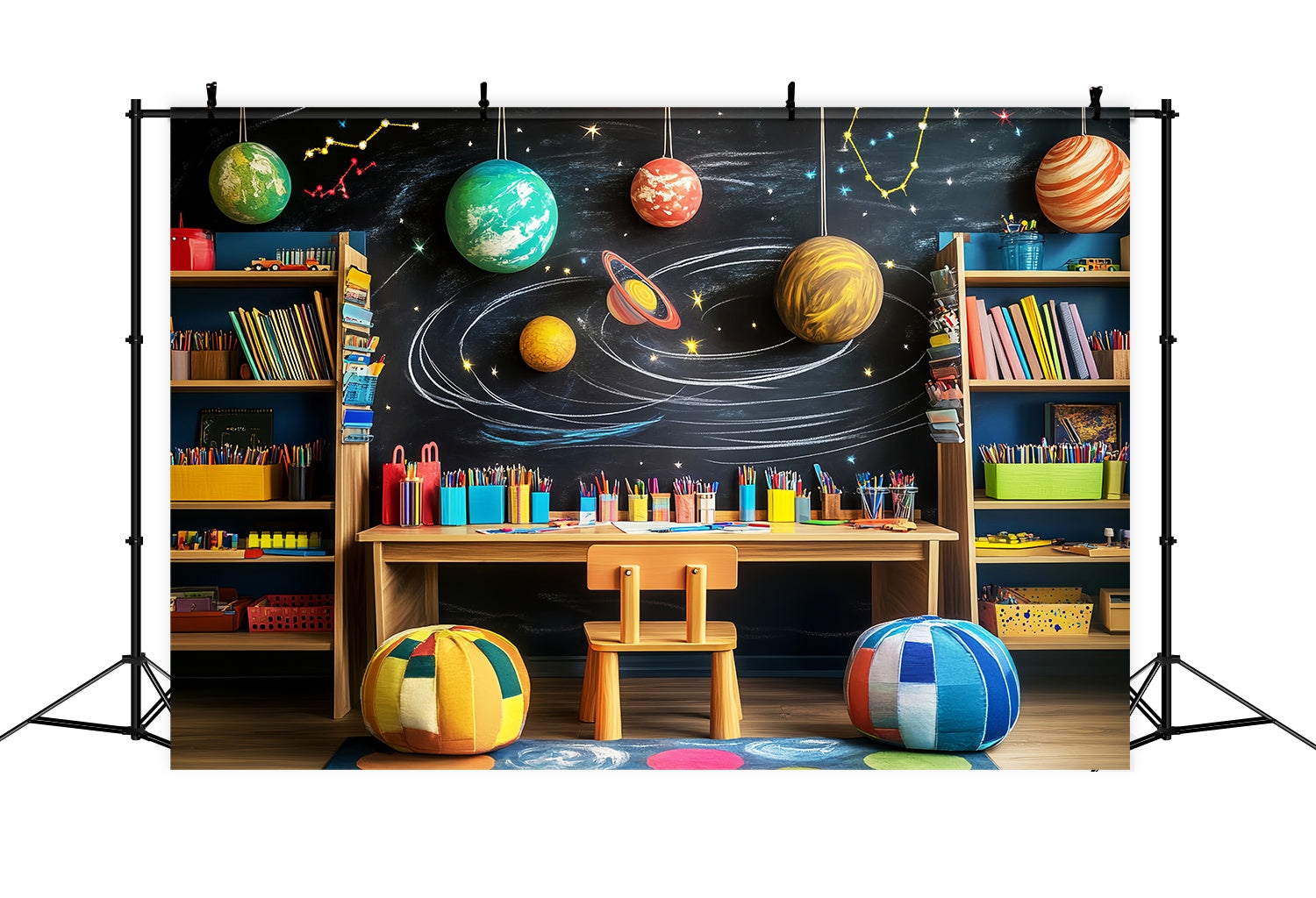 Vorschule Fotokulissen Weltraum Klassenzimmer Planet Dekorationen Zurück zu Schule Fotohintergrundbilder LXX58-122