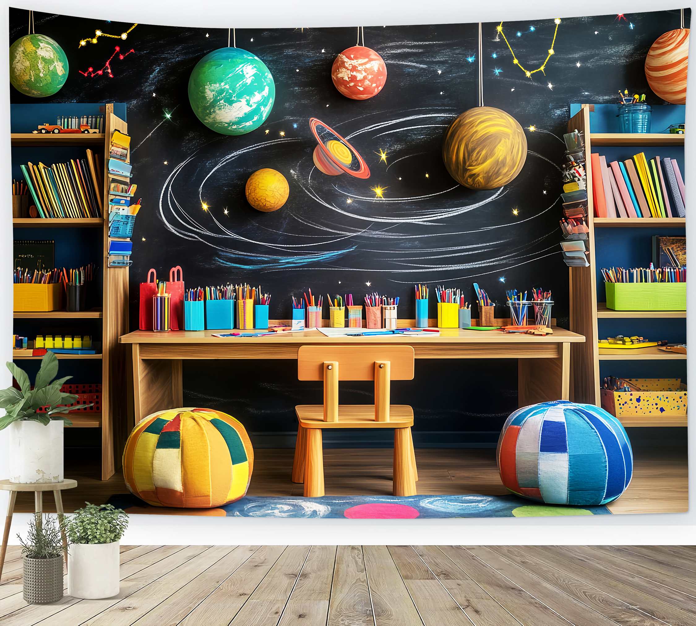 Vorschule Fotokulissen Weltraum Klassenzimmer Planet Dekorationen Zurück zu Schule Fotohintergrundbilder LXX58-122