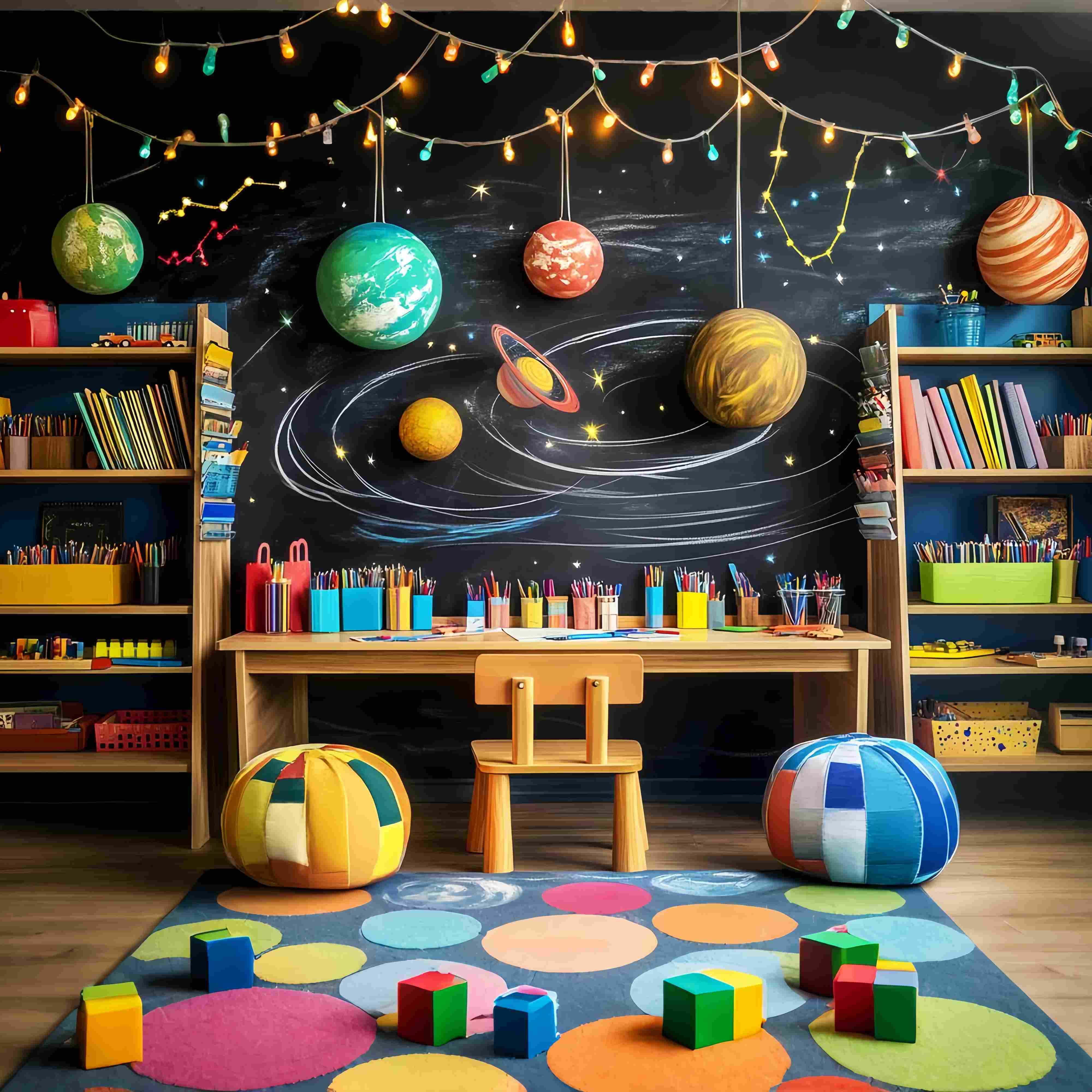 Vorschule Fotokulissen Weltraum Klassenzimmer Planet Dekorationen Zurück zu Schule Fotohintergrundbilder LXX58-122