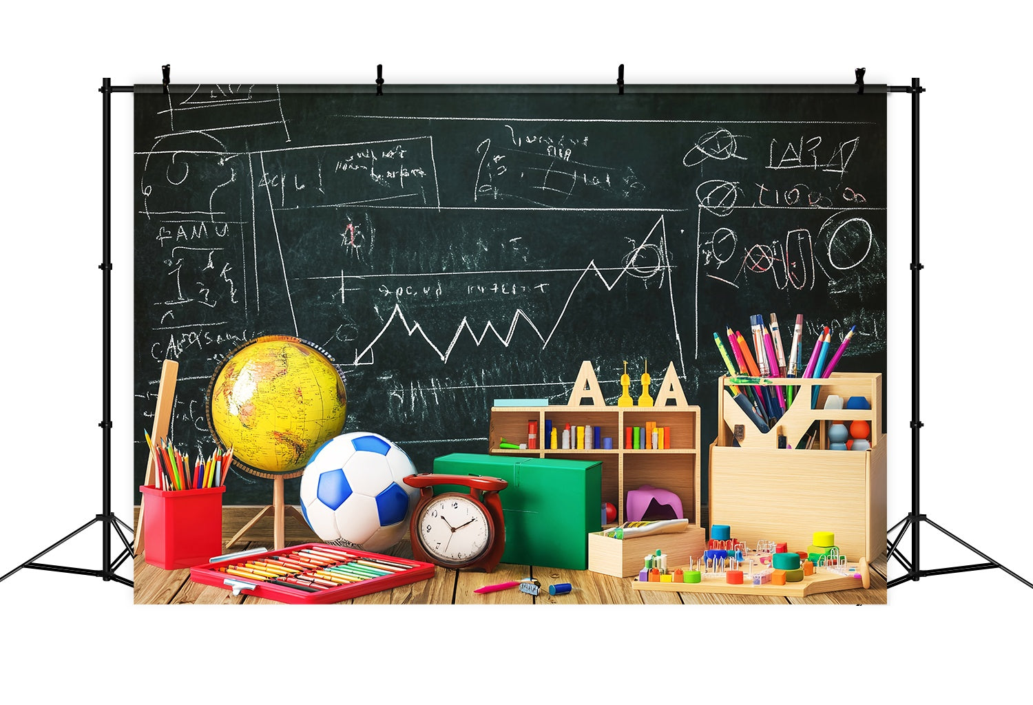 Back To School Kreidetafel Backdrop Kreidetafel Zeichnungen Schreibwaren Globus Supplies Back To School Studiohintergrund LXX58-123