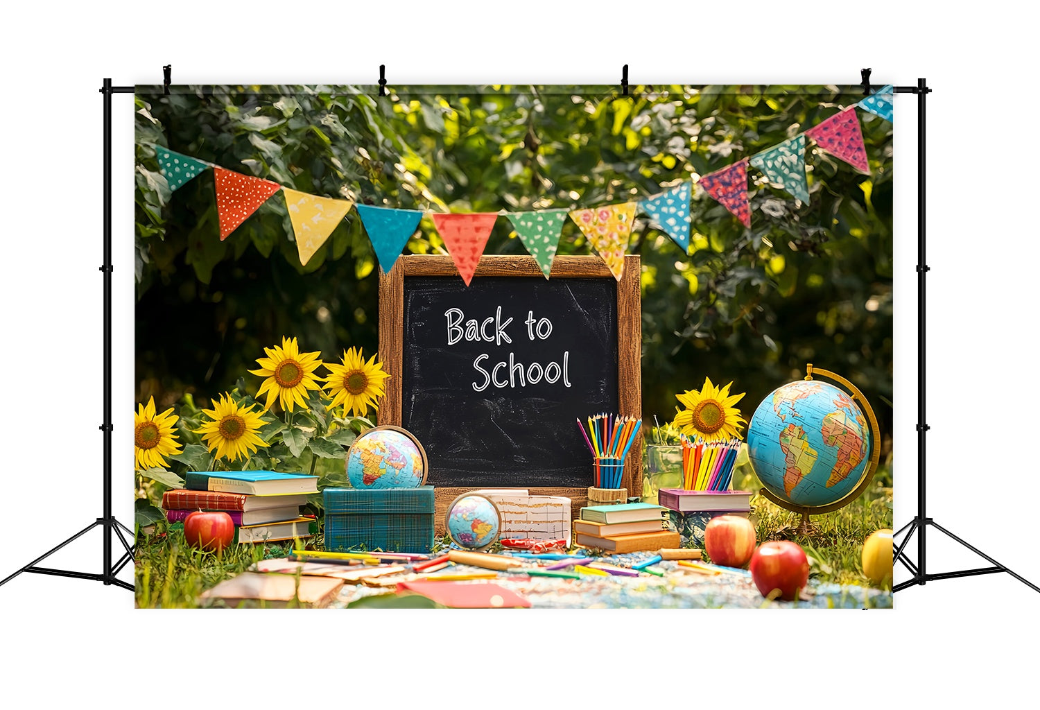Back To School Chalkboard Backdrop Outdoor Schwarzboard Sonnenblumen Bleistifte Back To School Backdrop Ideen LXX58-132
