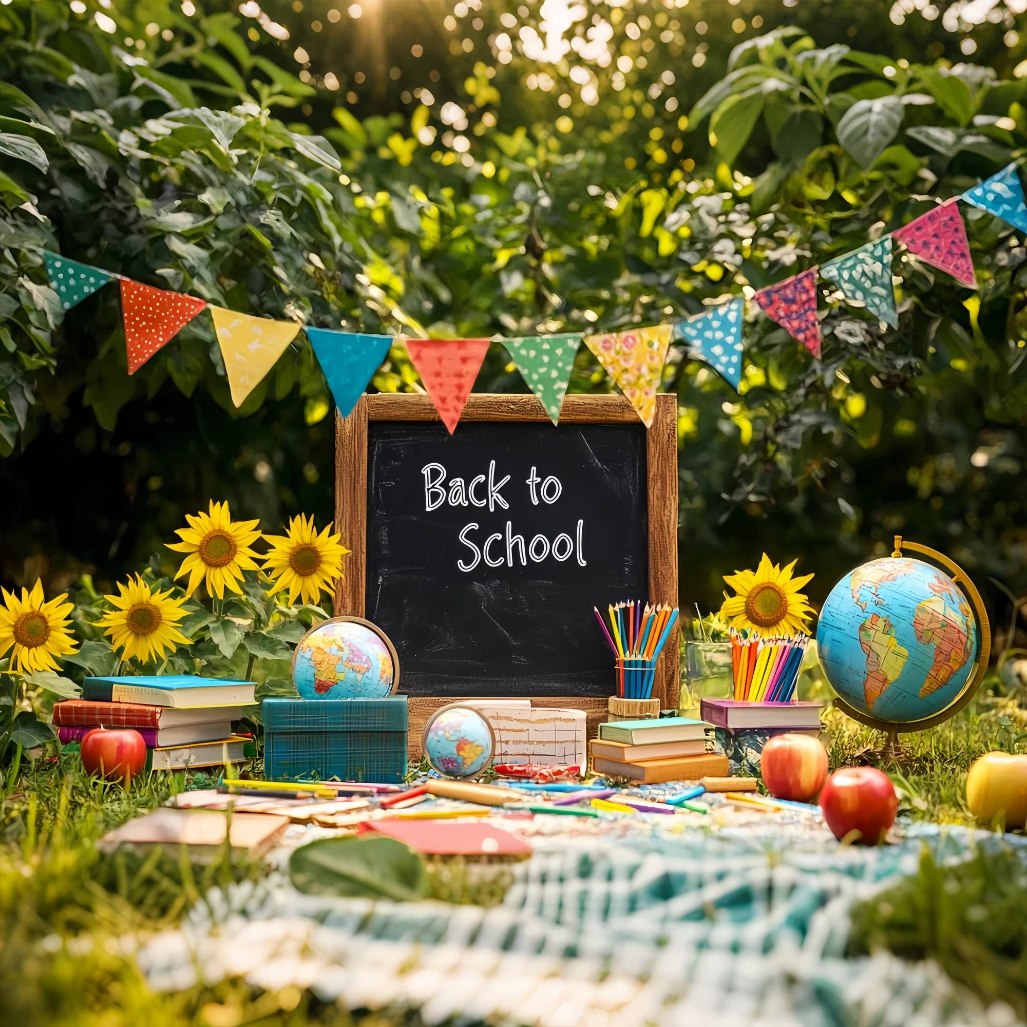 Back To School Chalkboard Backdrop Outdoor Schwarzboard Sonnenblumen Bleistifte Back To School Backdrop Ideen LXX58-132